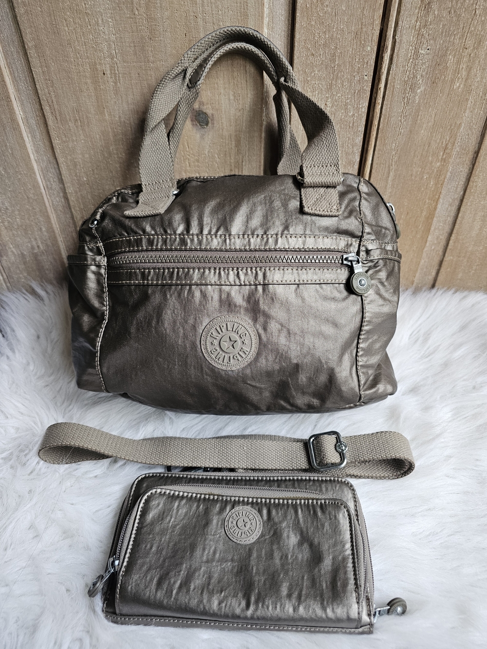 Kipling Metallic Pewter Two-Piece Crossbody Set